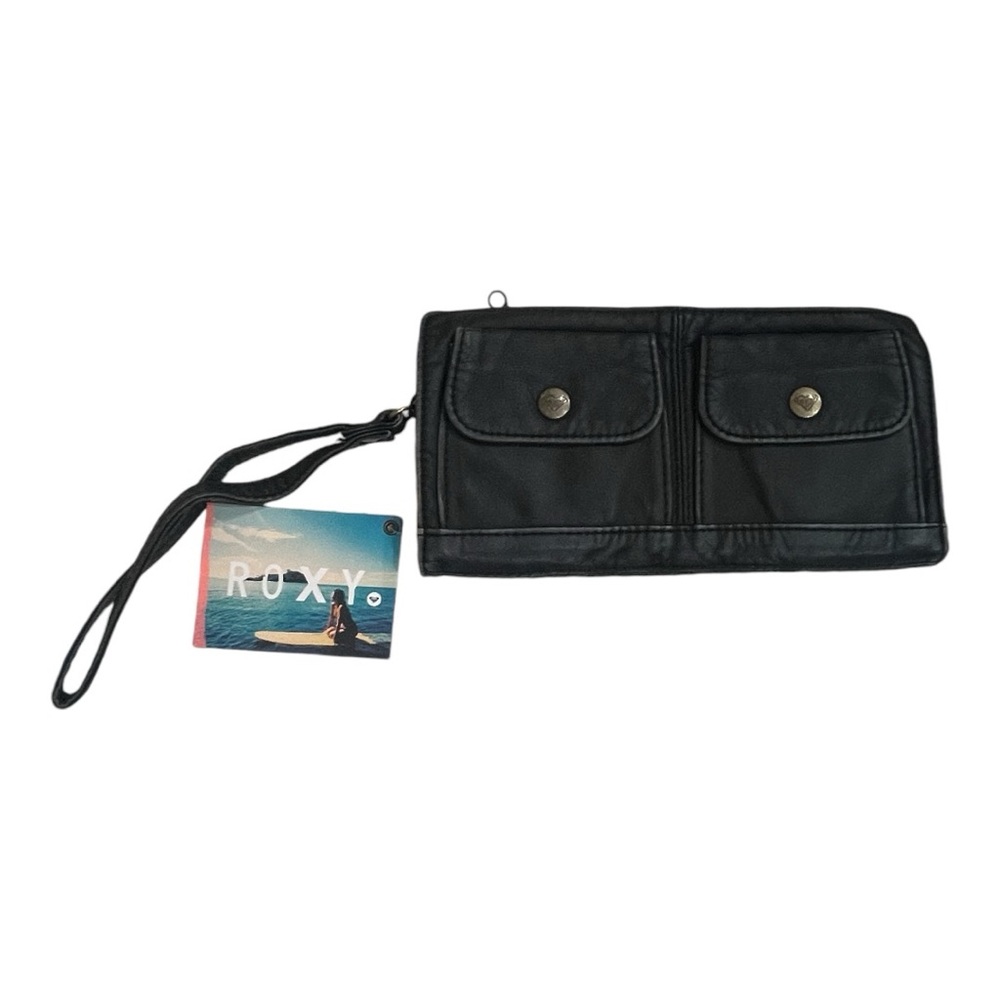 **NWT** Roxy Vintage Faux Leather Black Wristlet Wrap Around Wallet,Zipper Beach